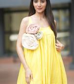 Lemon yellow pure cotton mini floral summer dress