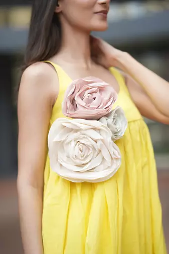 Lemon yellow pure cotton mini floral summer dress