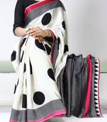 Maroon color all over big polka dot printed work japan satin saree with unstitched blouse