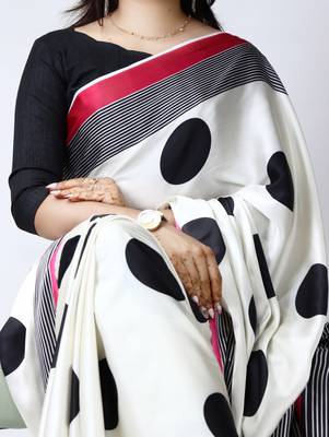 maroon all over big polka dot printed work japan satin saree 2