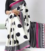Dark-pink color all over big polka dot printed work japan satin saree with unstitched blouse