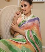 Multi Color Sequins Work Silk Saree