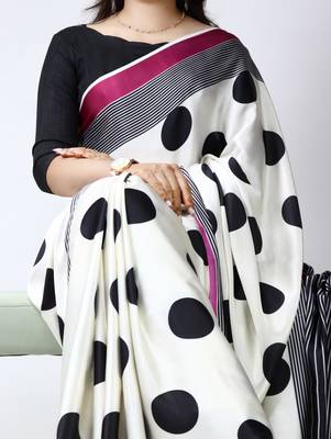 dark pink all over big polka dot printed japan satin saree 2