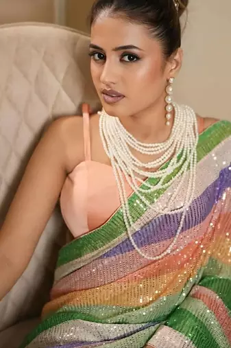 Multi Color Sequins Work art silk saree