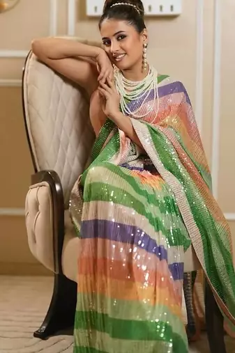 Multi Color Sequins Work art silk saree