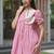 Baby pink pure cotton layered one shoulder floral summer mini dress