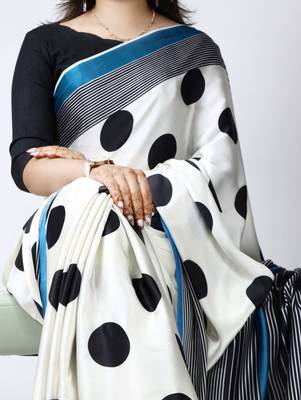 firozi all over big polka dot printed japan satin saree without blouse 2
