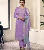 LightPurple Cotton Silk Embroidery Sequence Work Salwar Suit Dupatta Set For Women