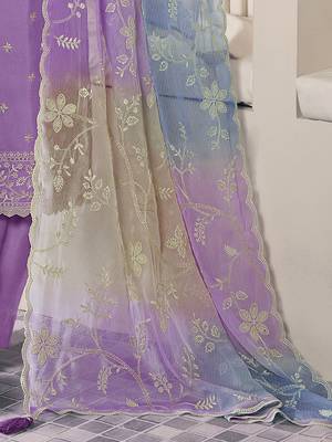light purple embroidery cotton silk sequin work salwar suit dupatta set 3