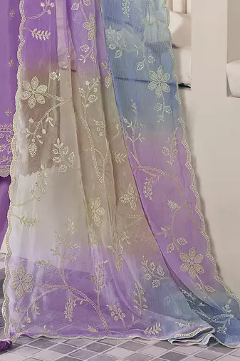 light purple embroidery cotton silk sequin work salwar suit dupatta set