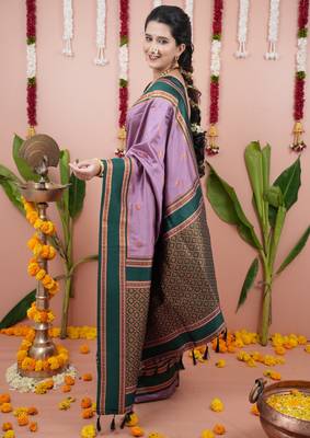 Light purple floral, zari work soft silk saree with blouse 3