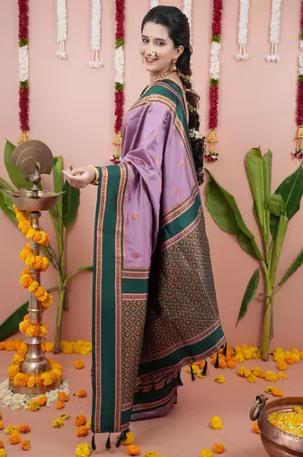 Light purple floral, zari work soft silk saree with blouse