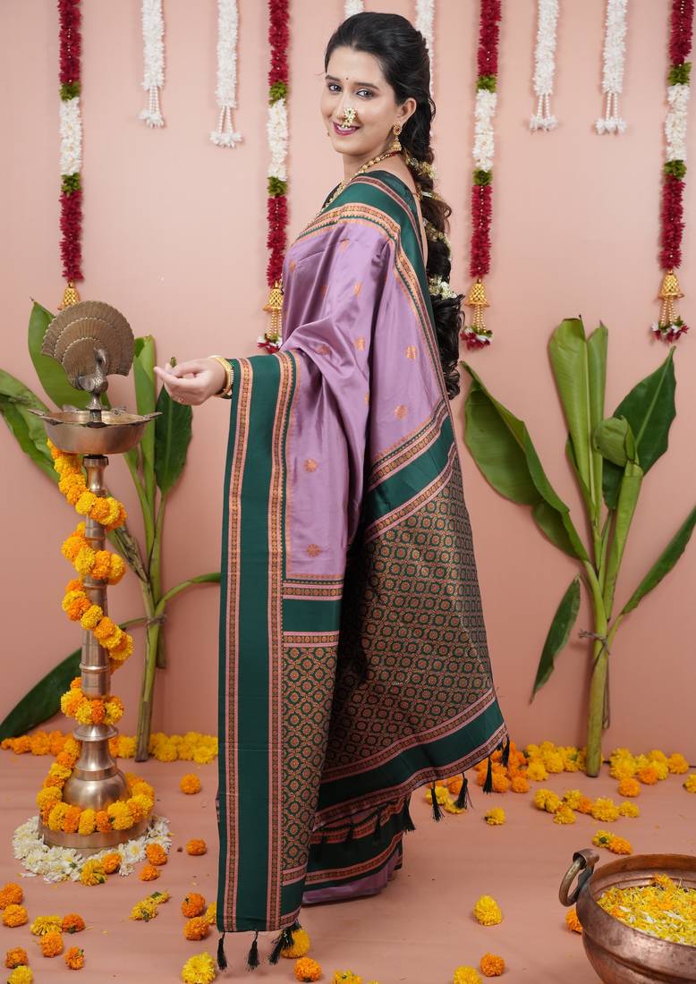 Light purple floral, zari work soft silk saree with blouse