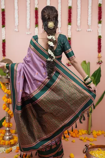 Light purple floral, zari work soft silk saree with blouse