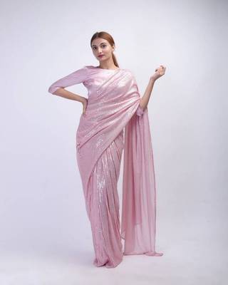 Light Pink Color  Sequins Work art silk saree 1