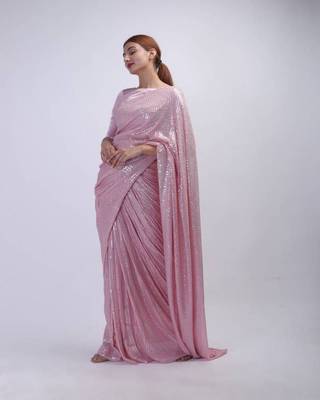 Light Pink Color  Sequins Work art silk saree 2