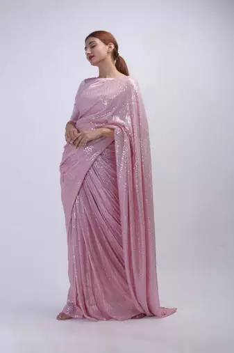 Light Pink Color  Sequins Work art silk saree