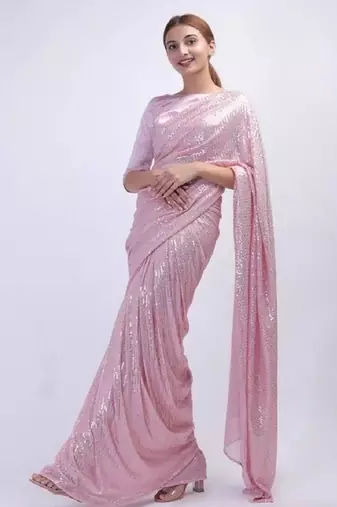 Light Pink Color  Sequins Work art silk saree
