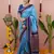 Sky blue floral, zari work soft silk saree with blouse
