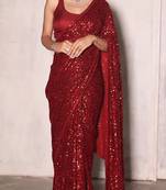 Maroon Color  Sequins Work Silk Saree