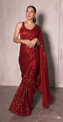 Maroon Color  Sequins Work art silk saree 2