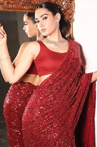 Maroon Color  Sequins Work art silk saree