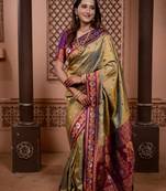 mehendi floral, zari work slik blend saree with blouse
