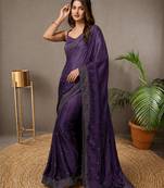 Purple Rangoli Silk Embroidery Double Shade Saree with Unstitched Blouse Piece