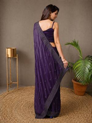 purple embroidery silk double shade saree with blouse 2