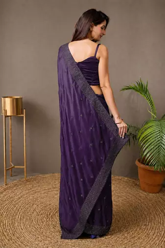 purple embroidery silk double shade saree with blouse