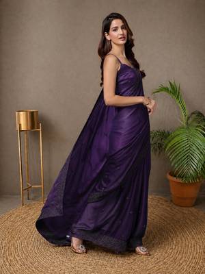 purple embroidery silk double shade saree with blouse 3