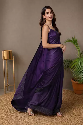 purple embroidery silk double shade saree with blouse