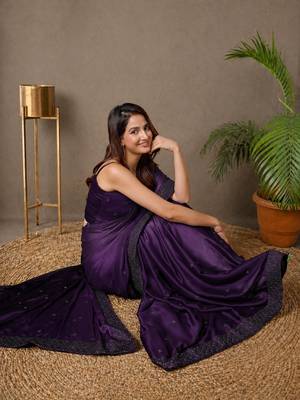 purple embroidery silk double shade saree with blouse 4