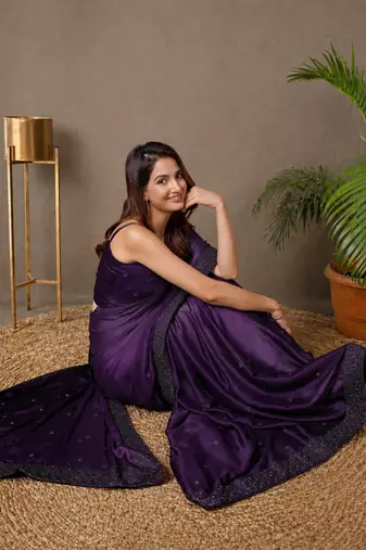 purple embroidery silk double shade saree with blouse