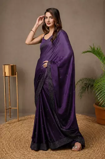 purple embroidery silk double shade saree with blouse