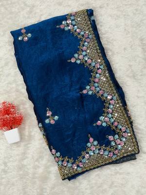 Royal Blue Color Hand Verl And Sequins Work art silk saree 1
