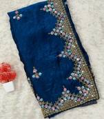 Royal Blue Color Hand Verl And Sequins Work Silk Saree