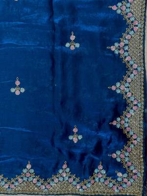 Royal Blue Color Hand Verl And Sequins Work art silk saree 2