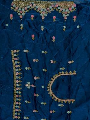Royal Blue Color Hand Verl And Sequins Work art silk saree 3