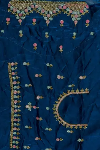 Royal Blue Color Hand Verl And Sequins Work art silk saree
