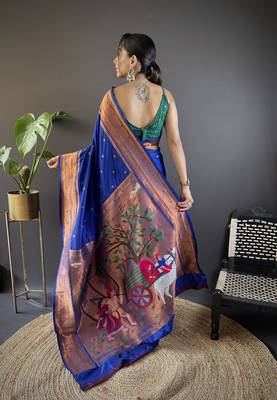 blue paithani silk saree unstitched blouse 2
