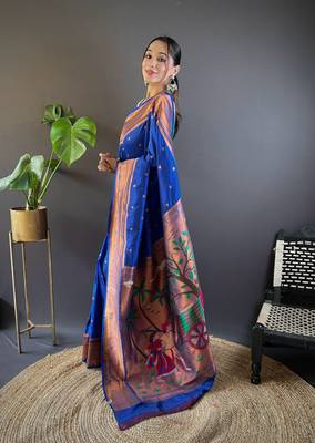 blue paithani silk saree unstitched blouse 3