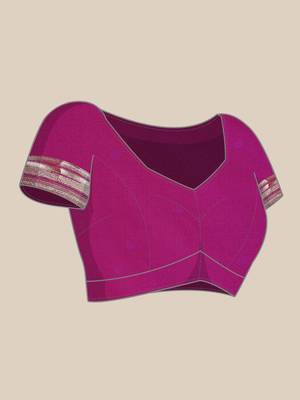 magenta paithani silk saree unstitched blouse piece 5
