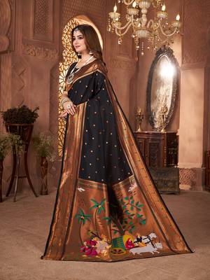 black paithani silk saree unstitched blouse piece 2