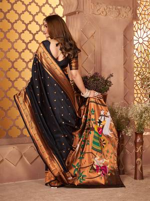 black paithani silk saree unstitched blouse piece 3