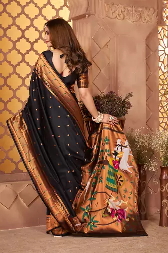black paithani silk saree unstitched blouse piece