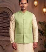 Men   s mint green jacquard nehru jacket festive & wedding ethnic wear