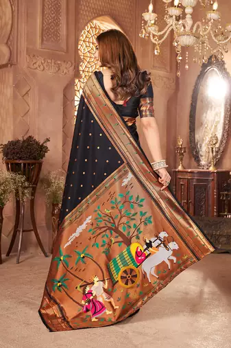 black paithani silk saree unstitched blouse piece