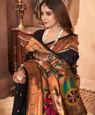 black paithani silk saree unstitched blouse piece 5