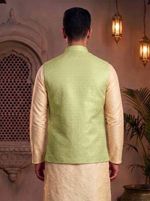 Men   s mint green jacquard nehru jacket festive & wedding ethnic wear 2